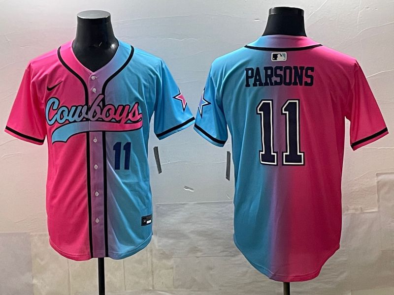 Men 2025 Dallas Cowboys #11 Parsons Blue pink Nike Limited NFL Jersey style 03